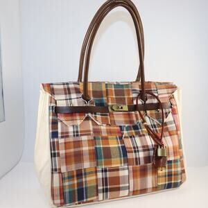 Handmade L.L. Bean Madras Patchwork Structured Tote – 30cm